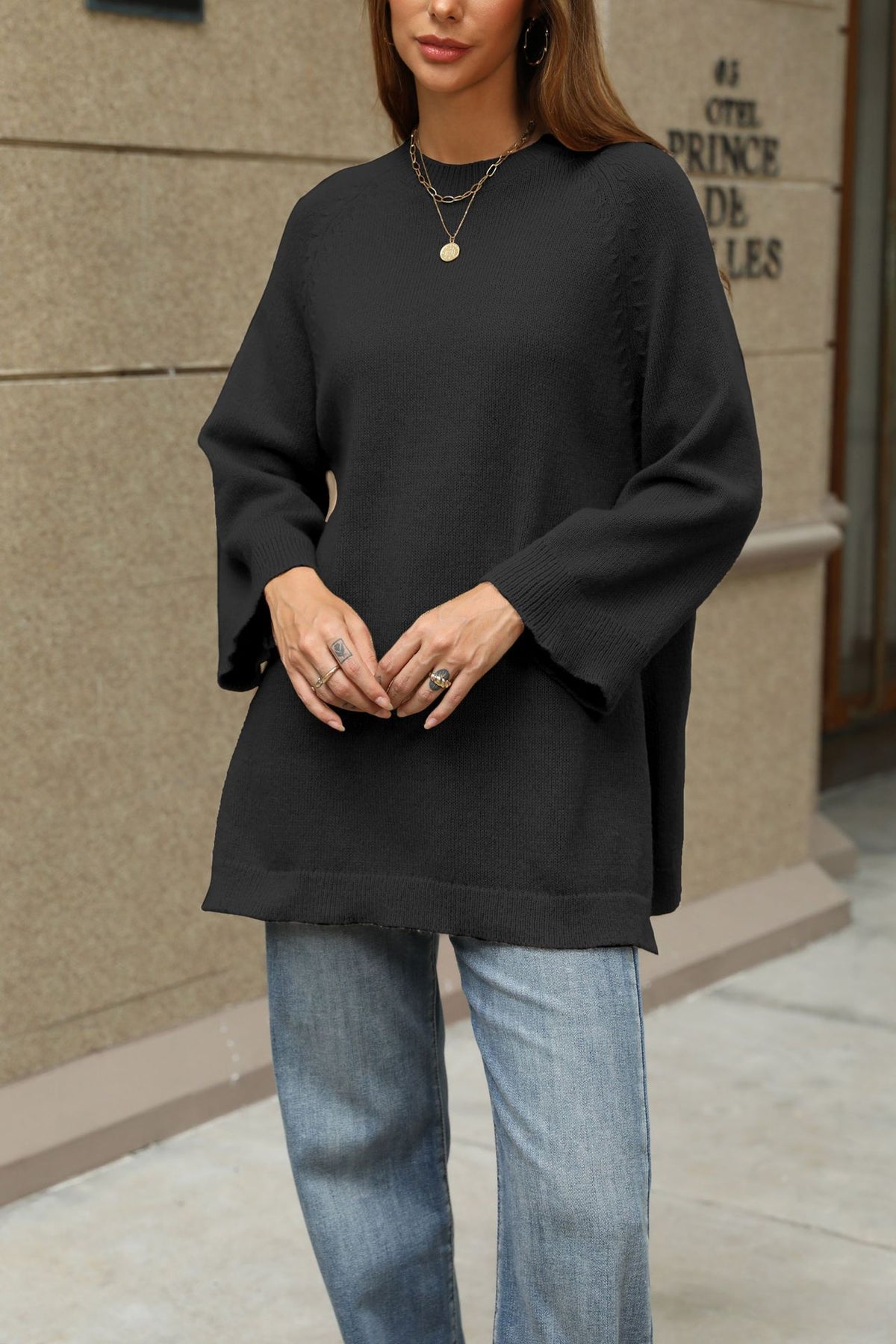 Loose Laid-back Solid-color Womens Sweater