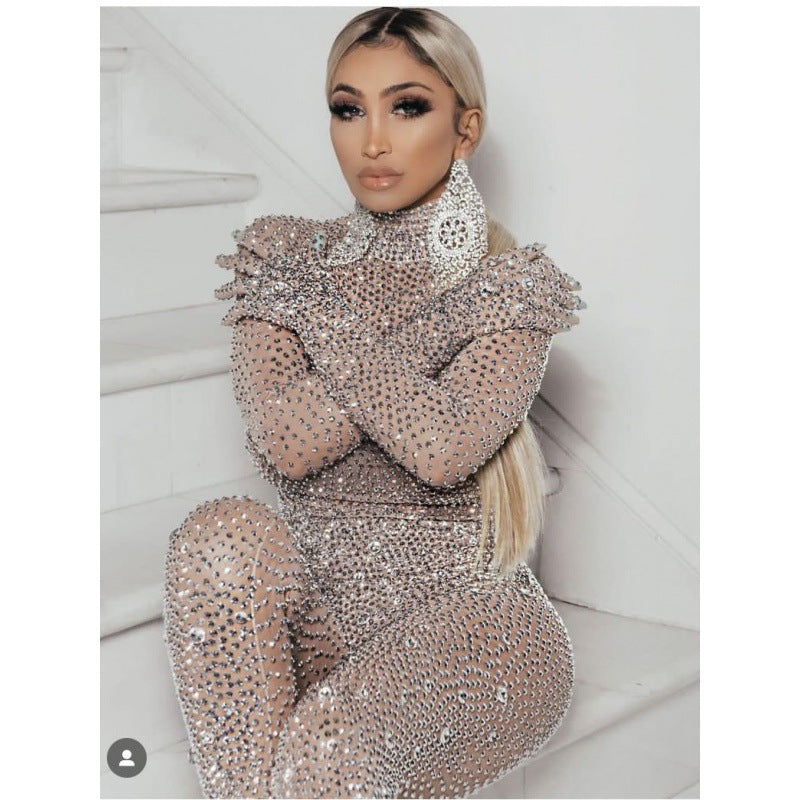 Sparkling Diamond Stretch Clubwear Jumpsuit