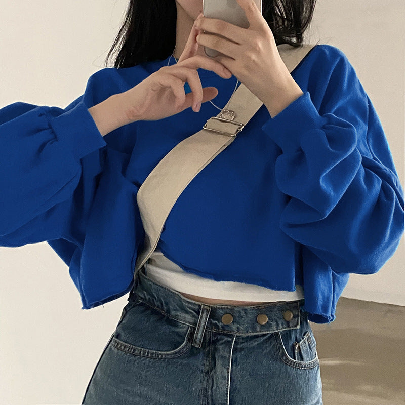 Cozy Cropped Round Neck Women's Pullover Top