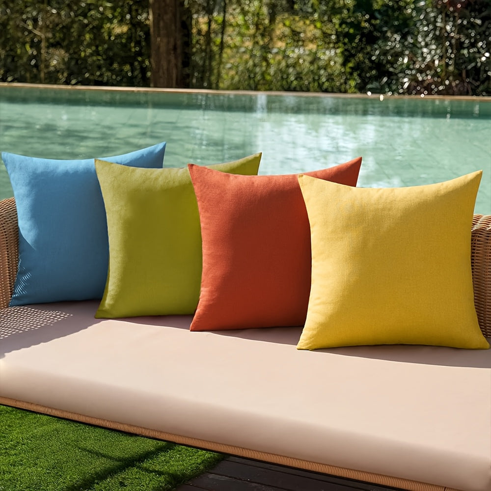 A Set of 4 Summer Bohemian-style Outdoor Decorative Pillow Covers, Measuring 18x18 Inches, Made of Double-sided Solid-color Linen. Perfect for Patio Tents, Garden Benches, and as Decorations for Summer and Spring Weddings or Birthday Parties