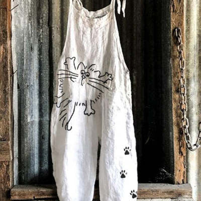 Sweet Christmas Print Vintage Suspender Pants