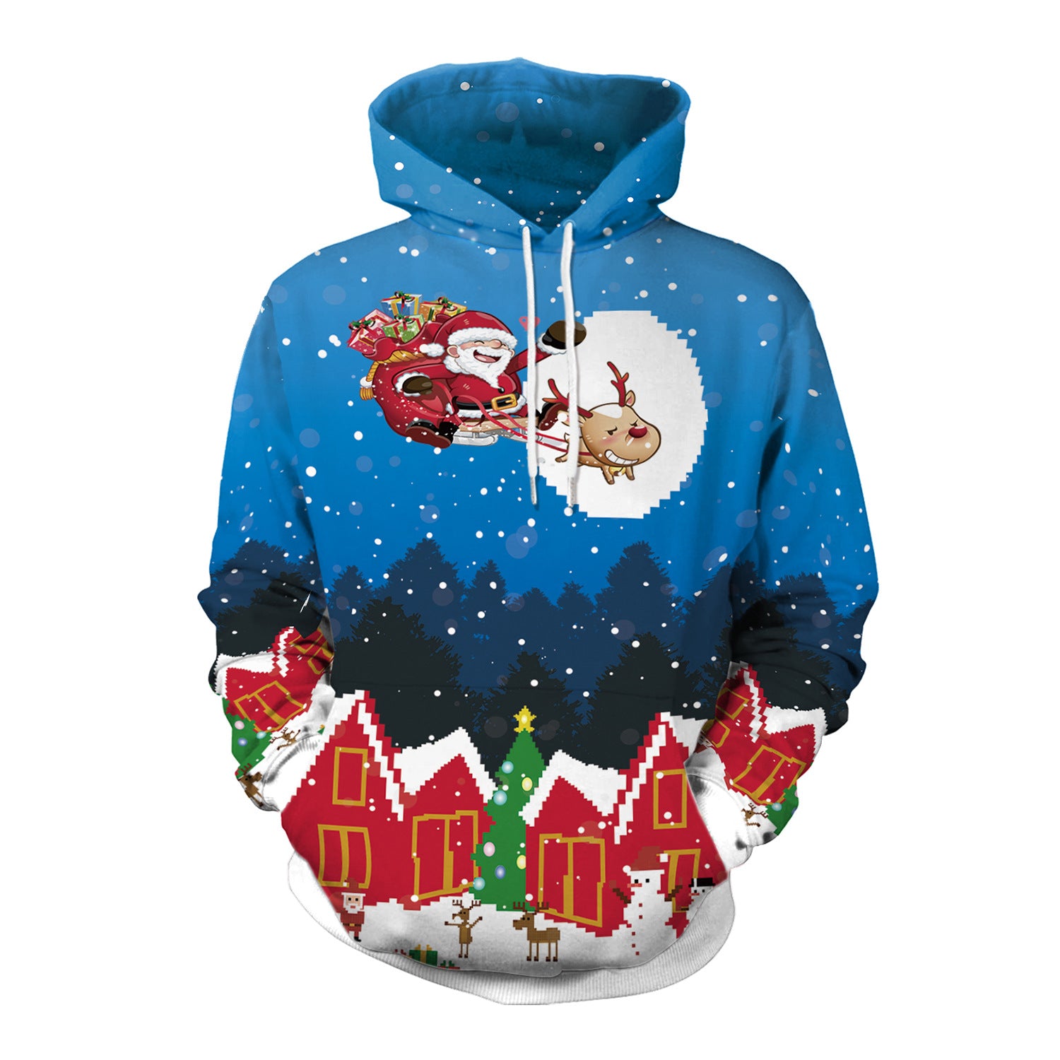 Women's Festive Christmas Hooded Digital Print Loose Sweatshirt
