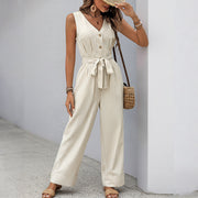 Women's Casual Striped Wide-Leg Jumpsuit