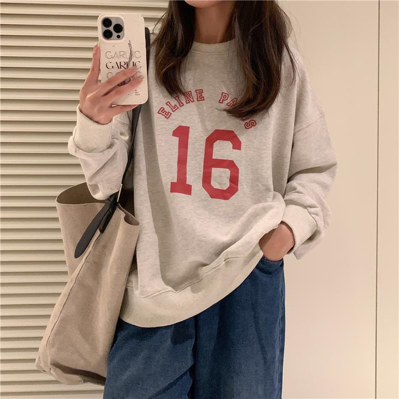 Oversized Letter Print Long Sleeve Women's Pullover Sweater