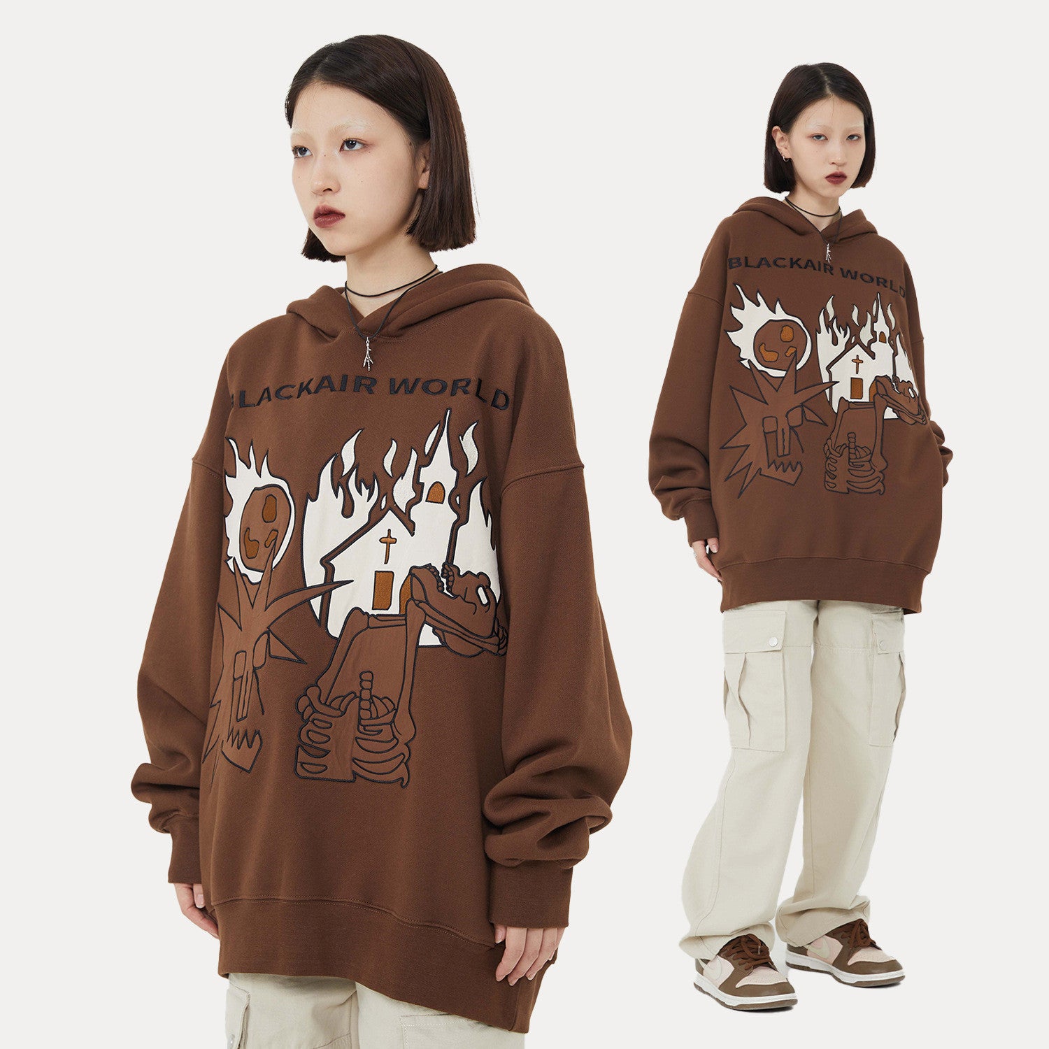 Flame Skull Fleece Pullover Hoodie
