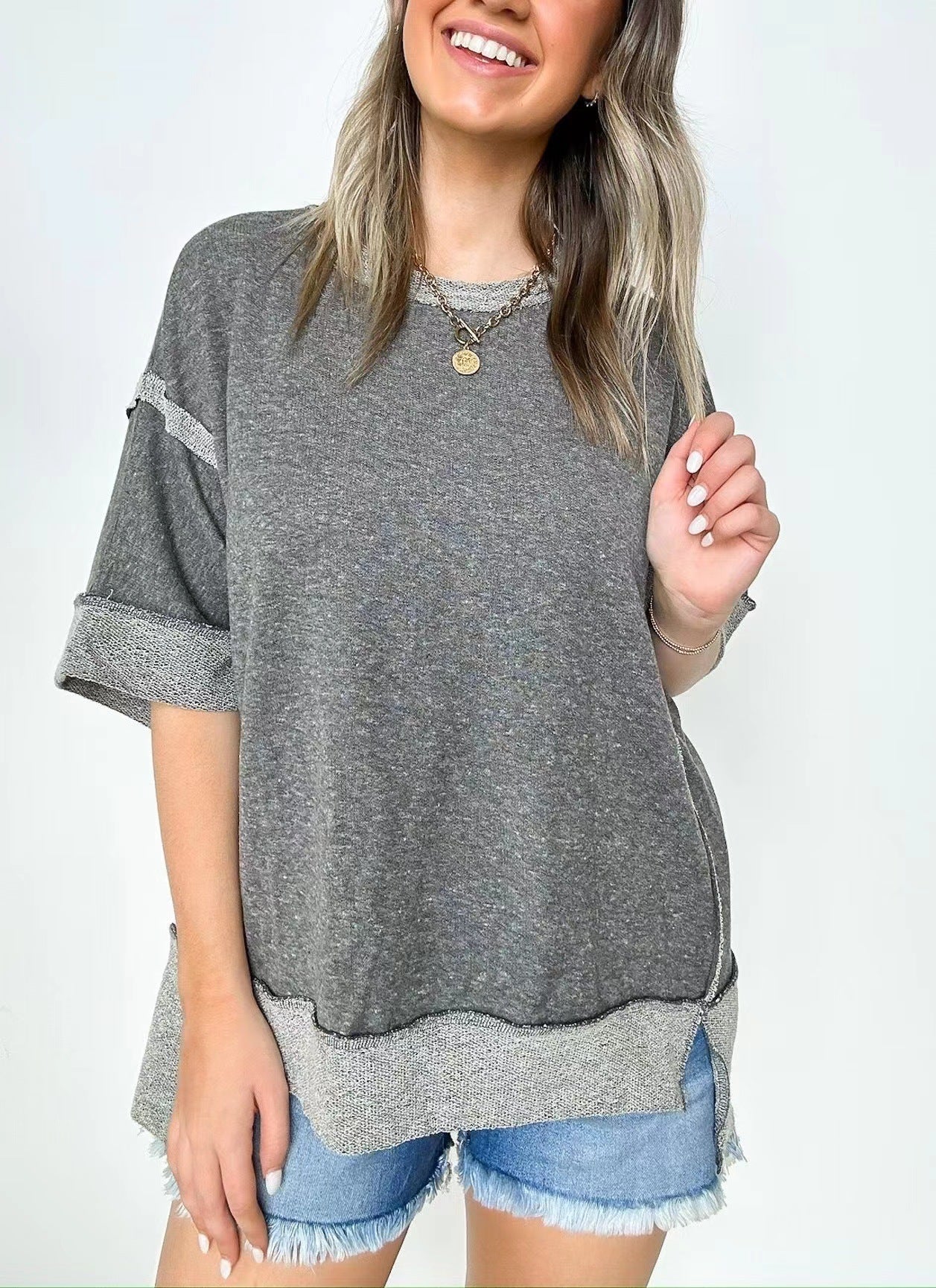 Cozy Round Neck Patchwork Loose Sweater T-Shirt