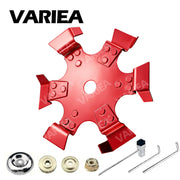 Red VARIEA Universal Lawn Mower Wheel – 1‑Inch Mounting Hole, Wear‑Resistant, Includes 7 Accessories for Trenching and Soil Loosening
