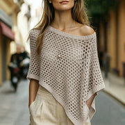 Womens Fashionable Hollow-out Mesh Loose-fit Sweater