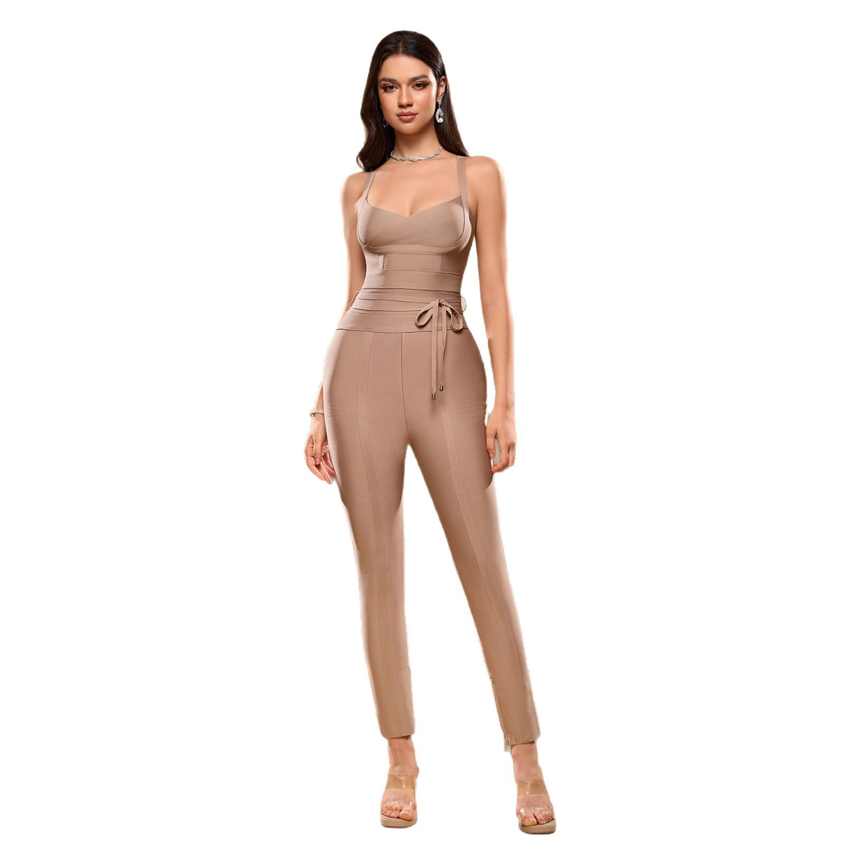 Sleek Lace-Up Figure-Hugging Bandage Jumpsuit