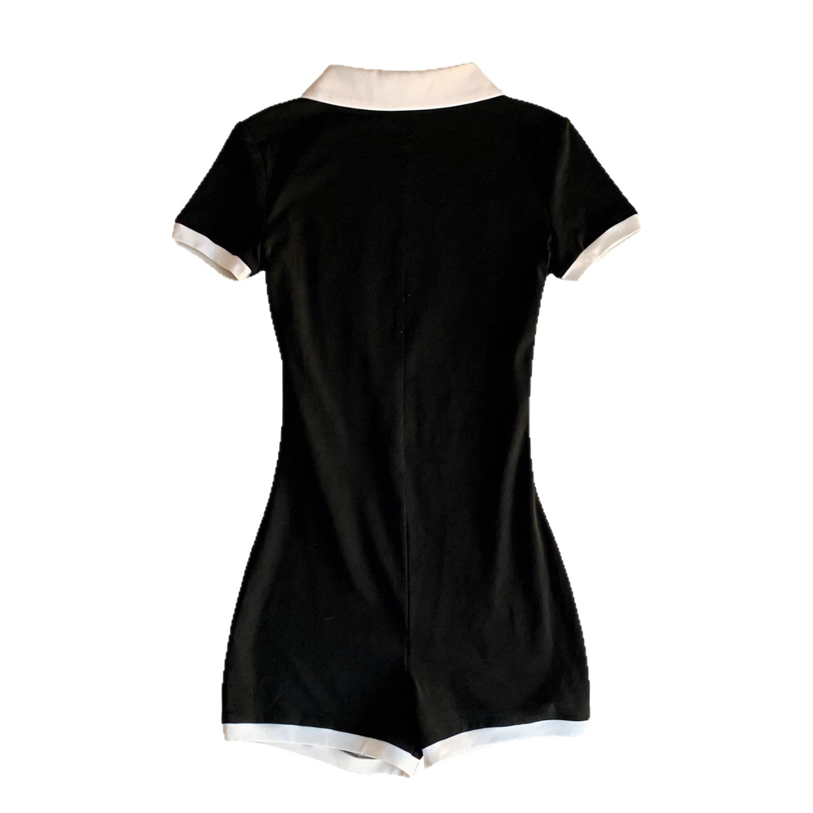 Womens Polo-Neck Short-Sleeve Slim-Fit Sheath Knitted Jumpsuit