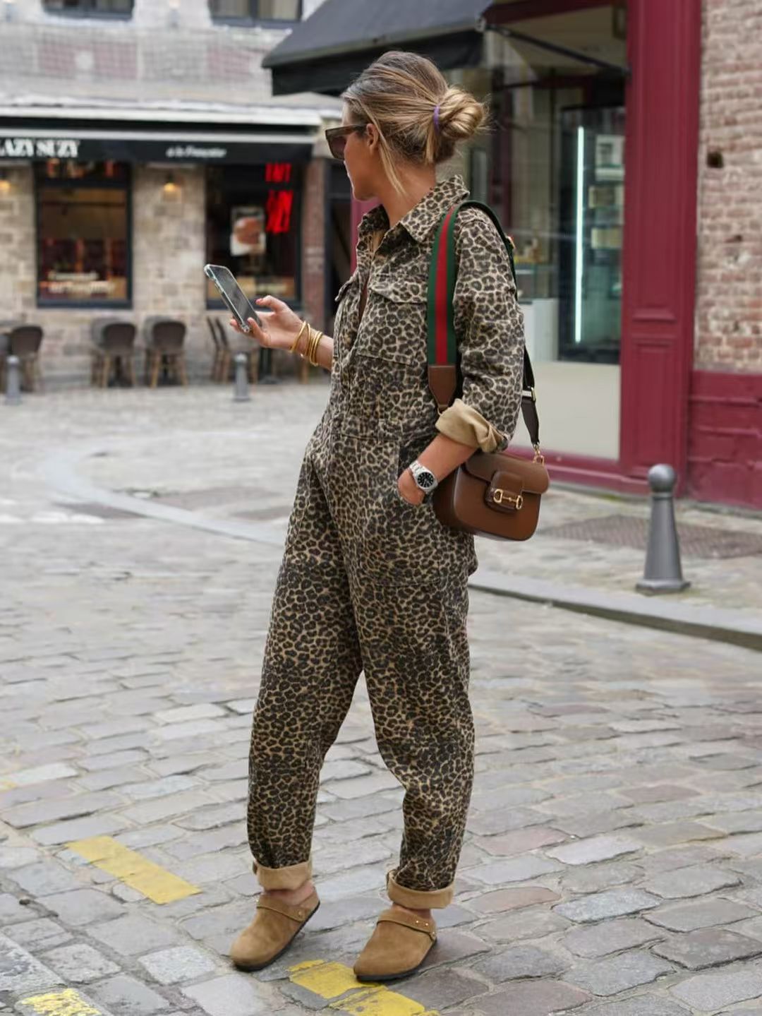 Chic Leopard Print Corduroy Pajama Set