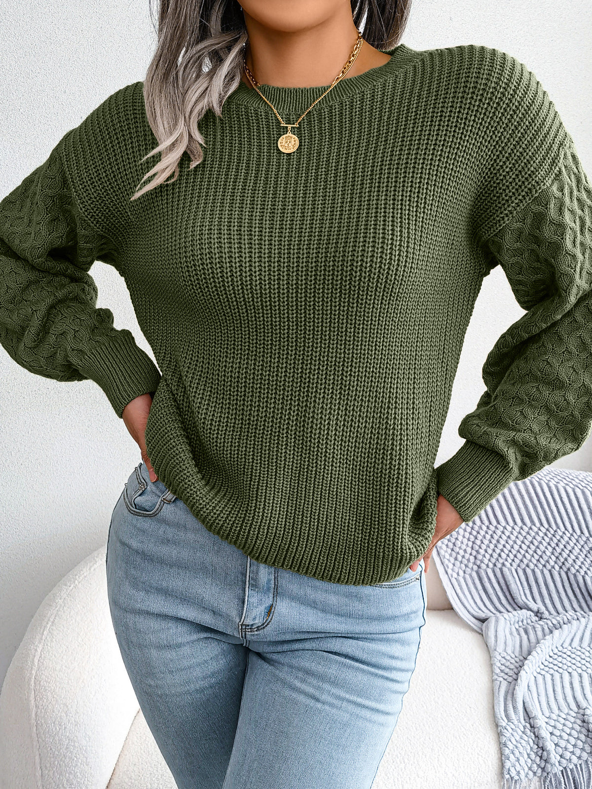 Casual Lantern Sleeve Knitted Sweater