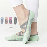 Non-Slip Yoga Socks for Women - Cotton Sports Socks with Cross Straps