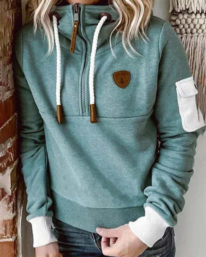 Women's Half Zipper Patchwork Colorblock Sweater