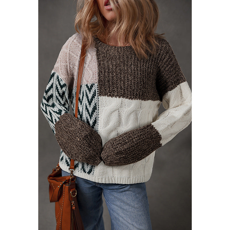 Women's Round Neck European and American Leisure-style Multi-color Printed Sweater
