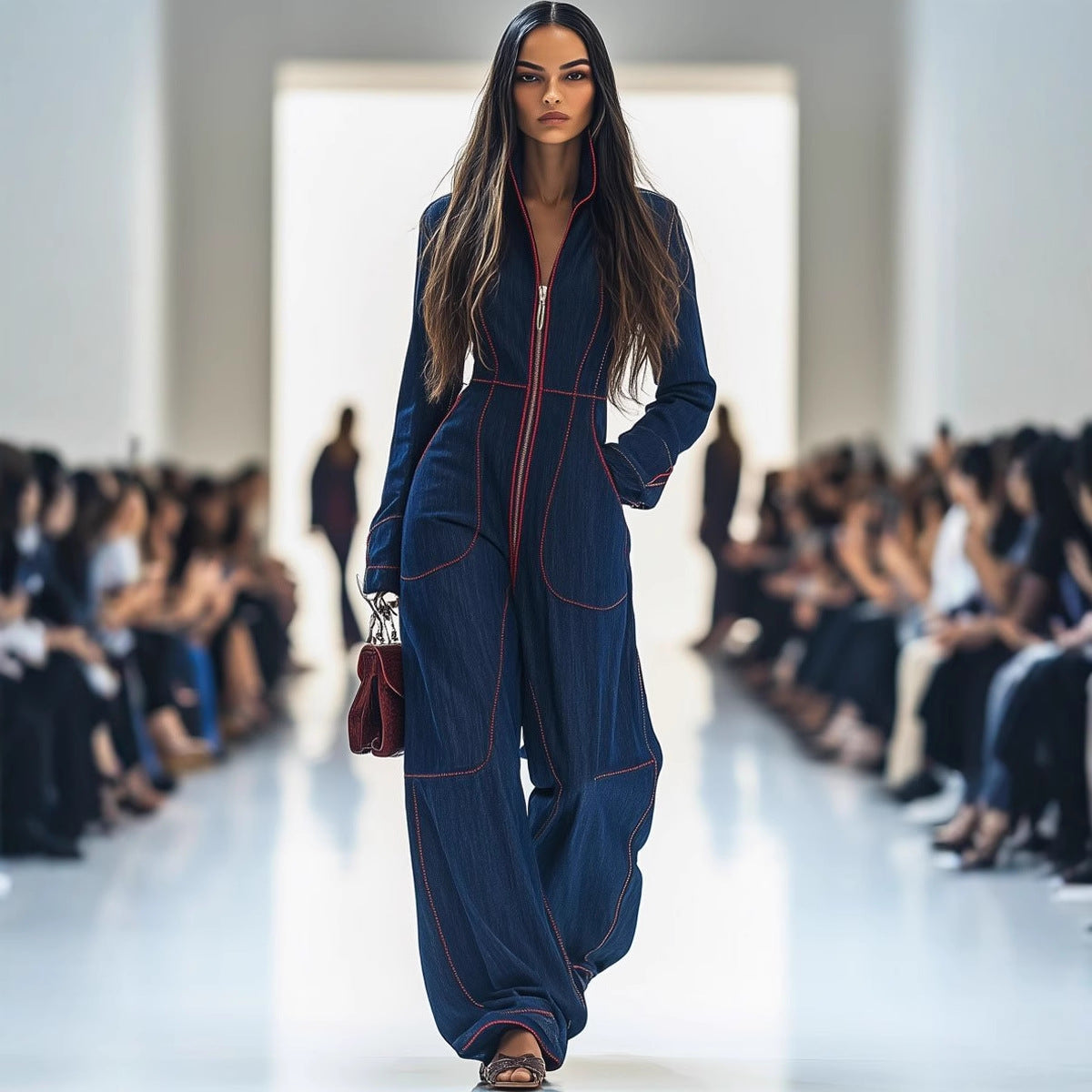 Plus Size V-Neck Casual Pocket Jumpsuit
