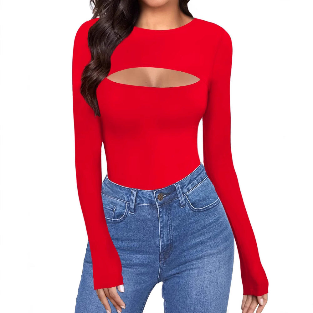 Elegant Long-Sleeve Hollow-Out Jumpsuit Set