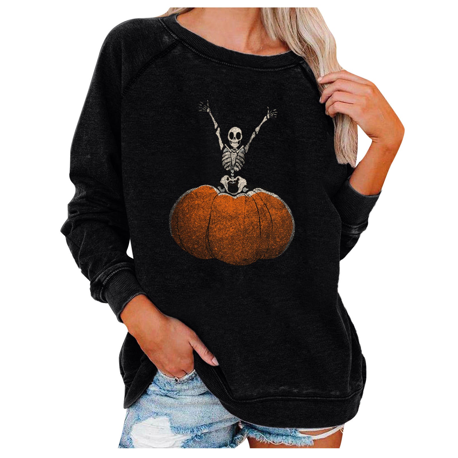 Spooky Chic Halloween Print Loose Sweatshirt