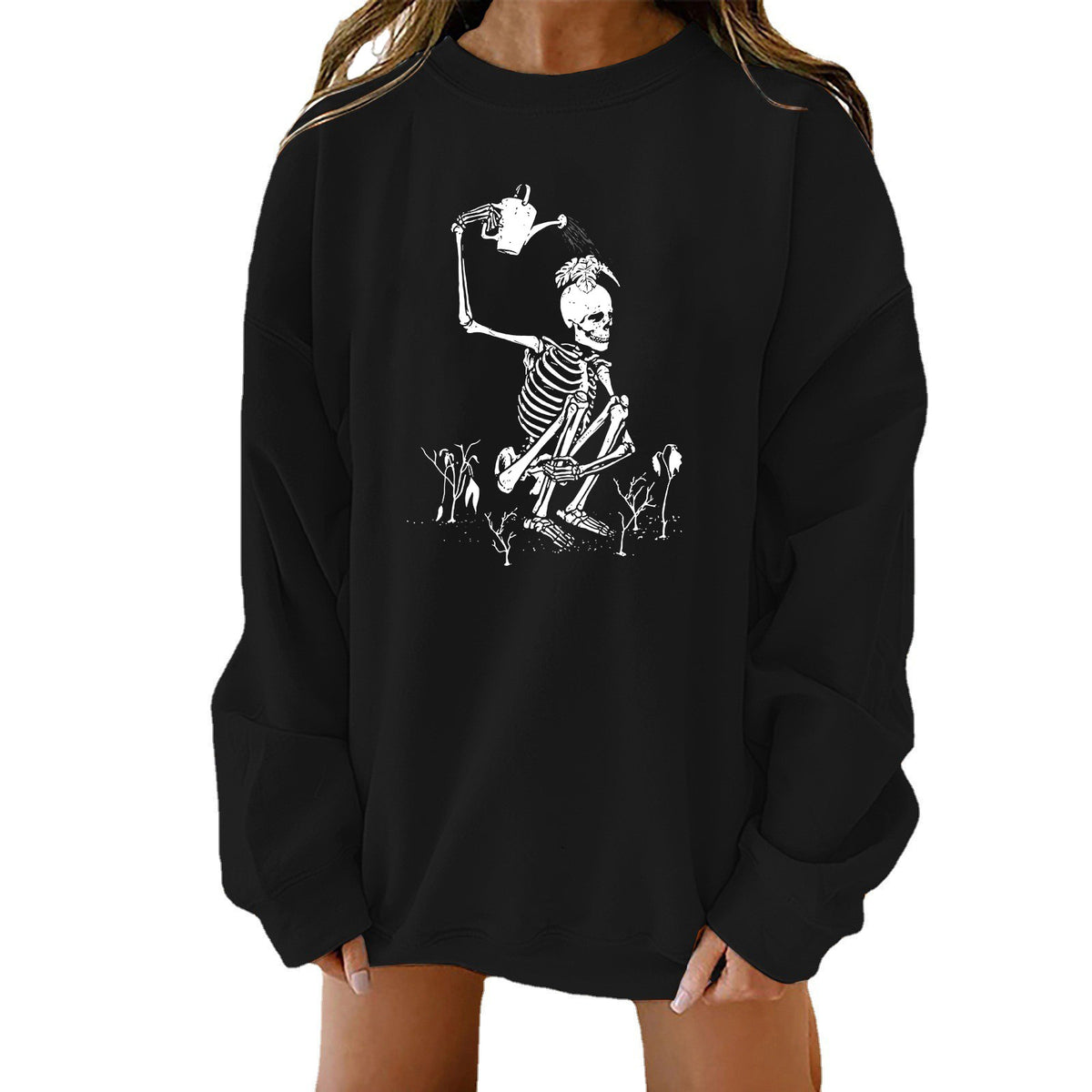 Spooky Chic Halloween Print Loose Crewneck Sweatshirt