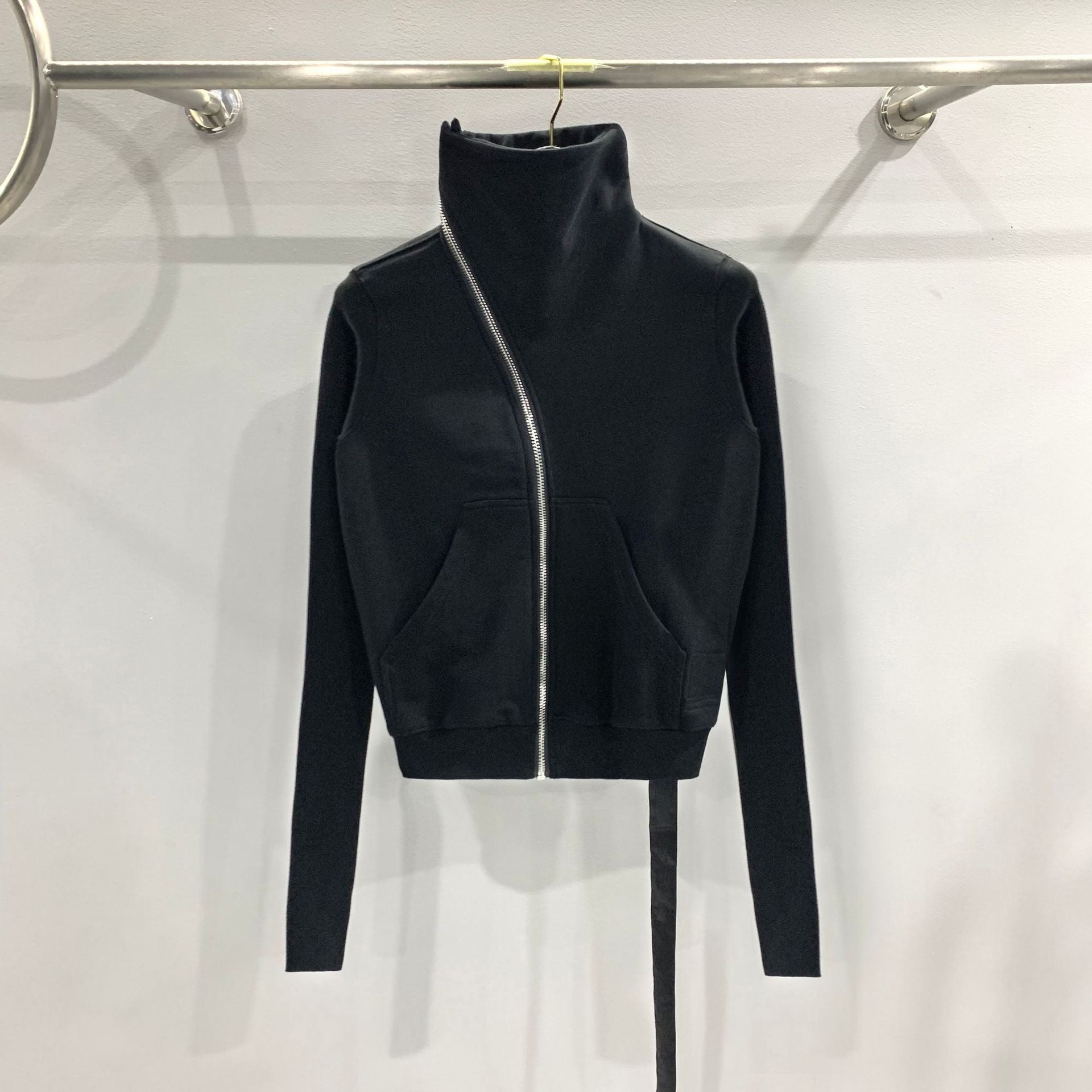 Edgy Oblique Zip Turtleneck Cotton Sweater Coat