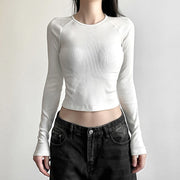 Women's Long-Sleeve Slim-Fit Graphic Print Top