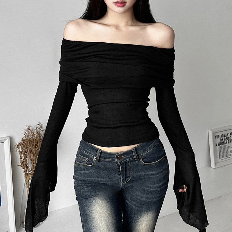 Solid Slim-Fit Long-Sleeve Crop Top for Women
