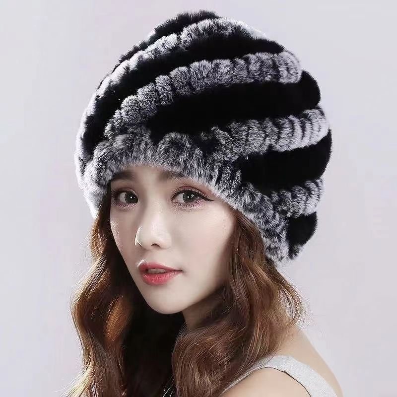Warm Rex Rabbit Fur Knitted Hat for Women