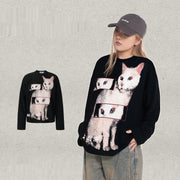 Cozy Dancing Cat Hoodie - Relaxed Fit Casual Wear