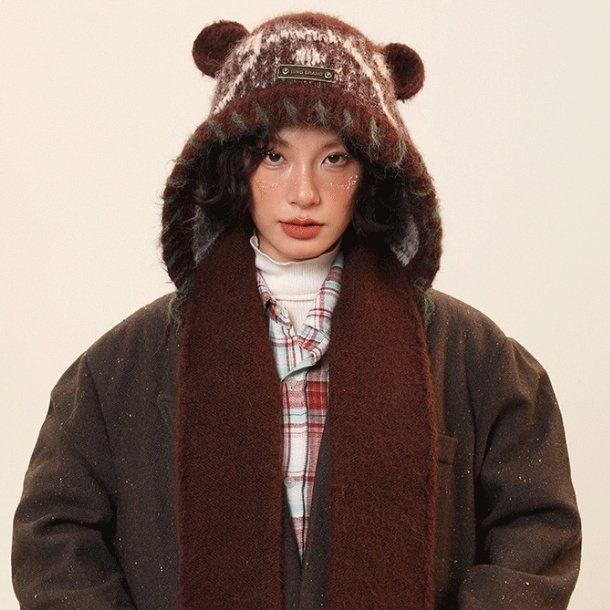 Warm Bear Ear Knit Hat for Women