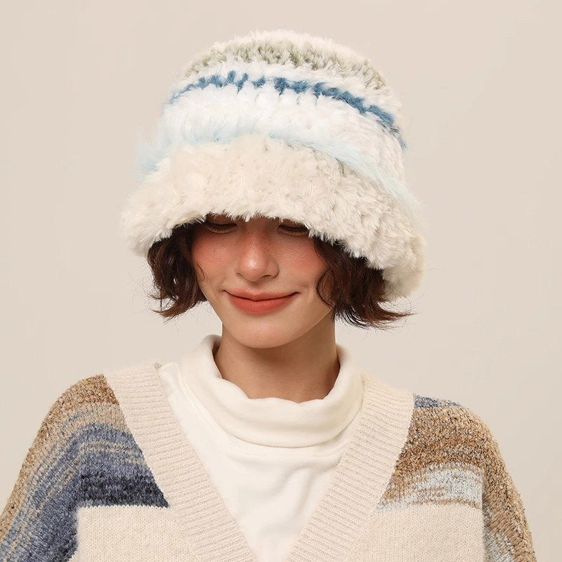 Retro Color-block Knit Beanie for Women