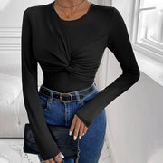 Chic Black Twist-Collar Long Sleeve Bodysuit
