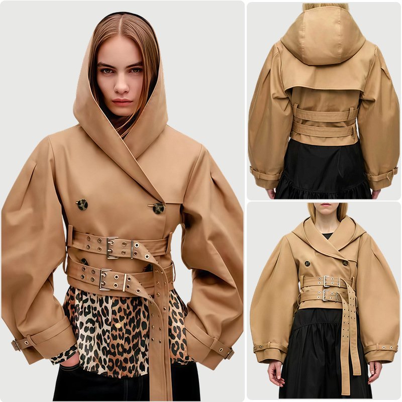 Urban Khaki Hooded Jacket for Women - Loose Fit & Versatile