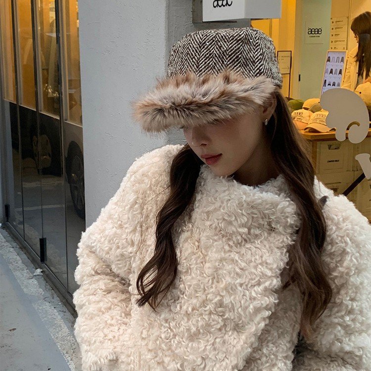 Vintage Faux Fur Flat-top Hat for Women