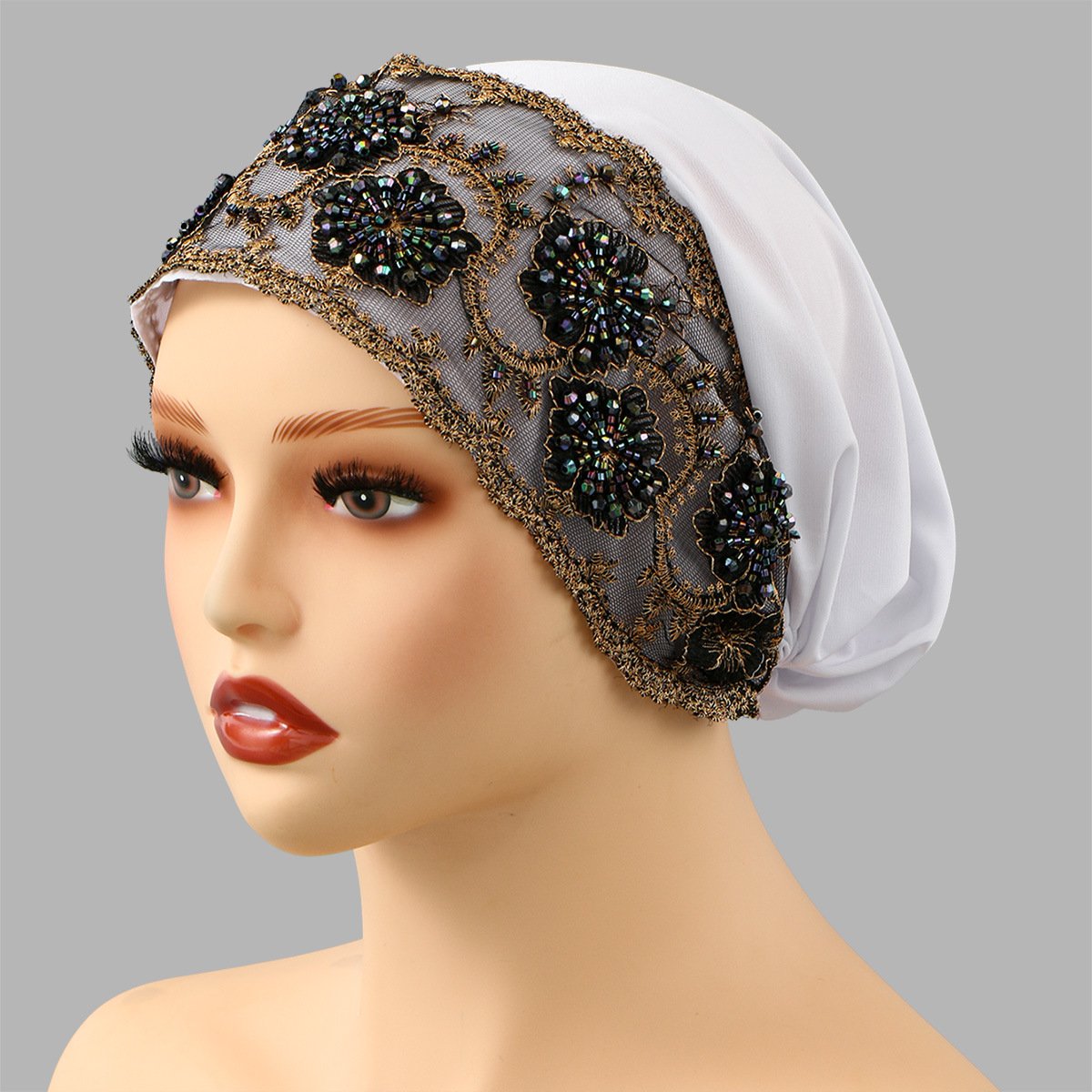 Lace Cap with Rhinestones for Women