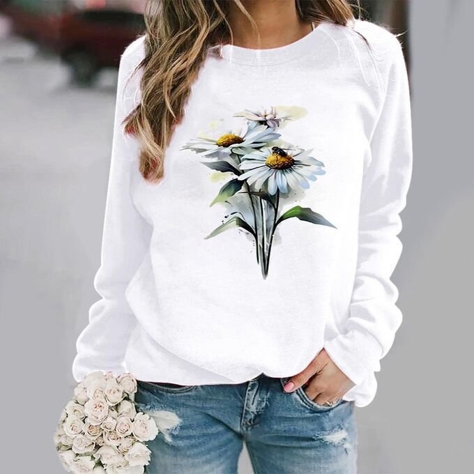 Women's 3D Print Long-Sleeve Casual Pullover Top