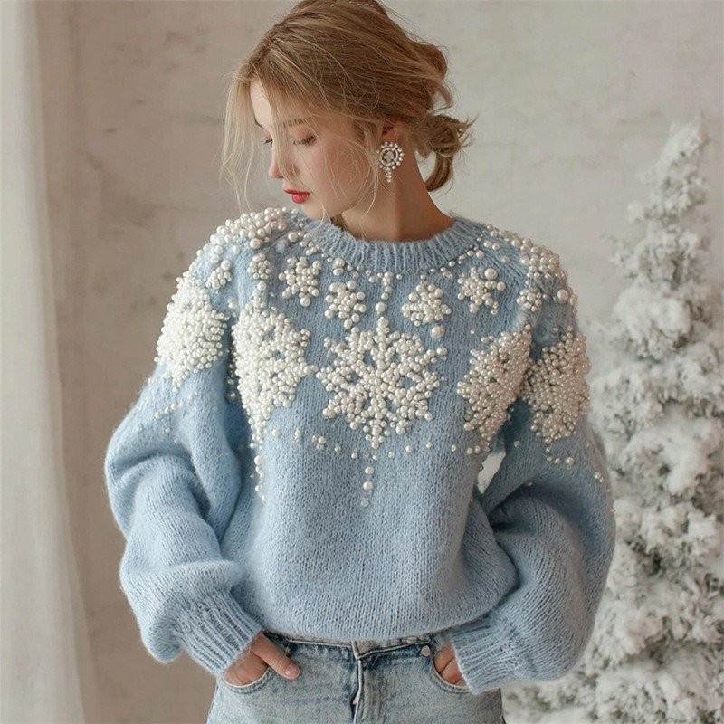 Cozy Digital Print Sweater for Women