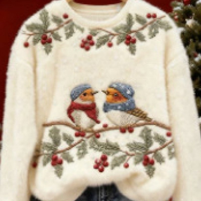 Retro 3D Crew Neck Sweatshirt for Women