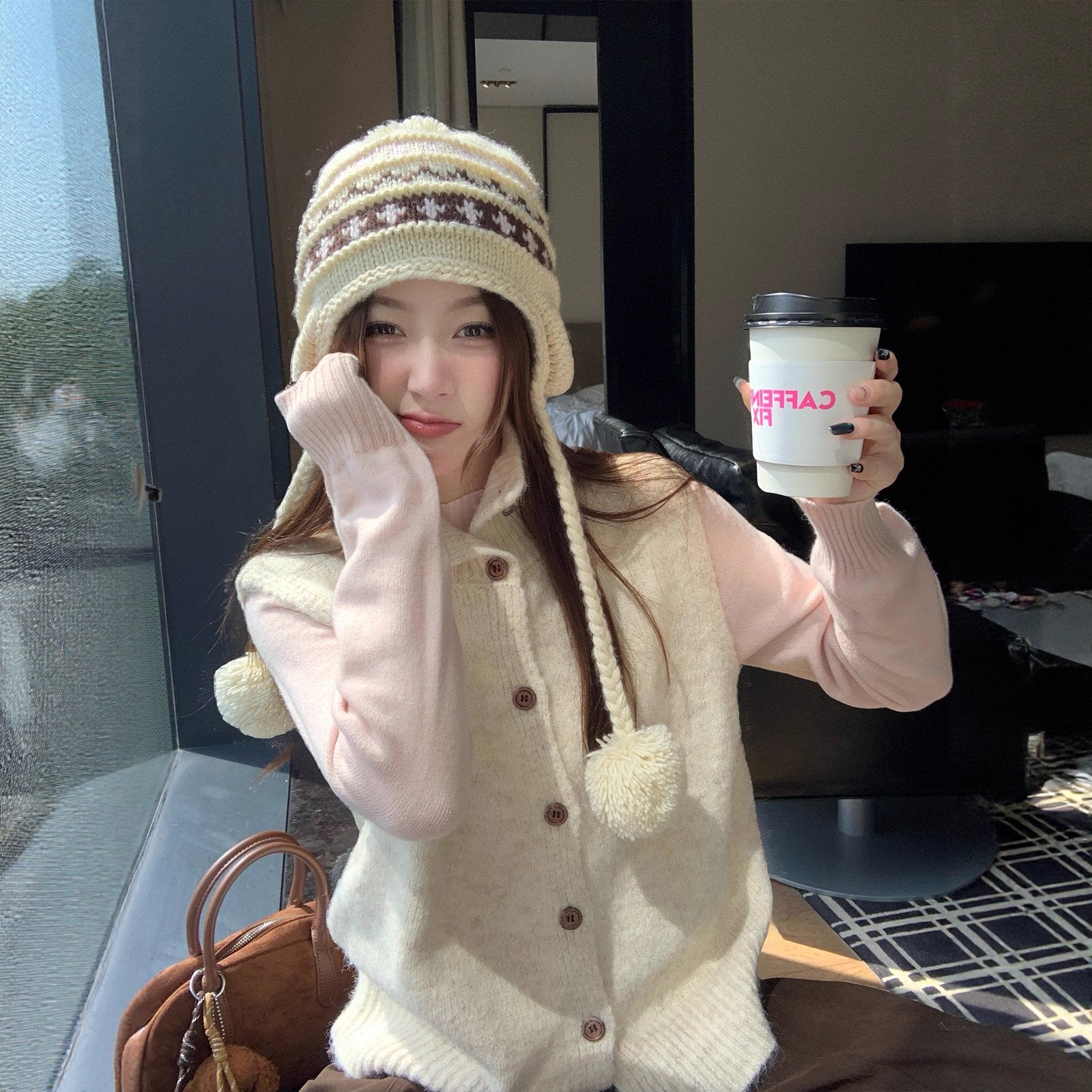 Stylish Apricot Cardigan Vest for Women