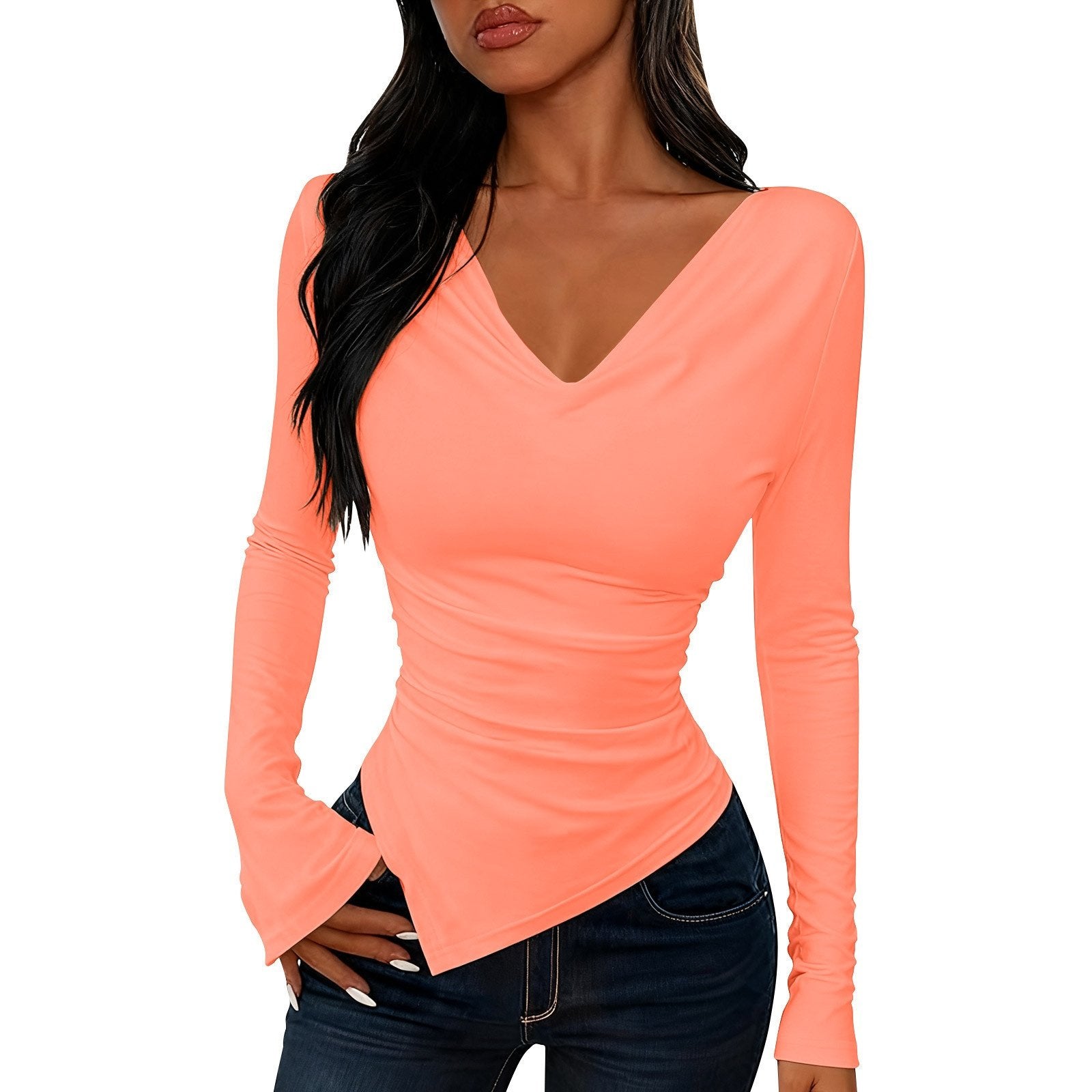 Asymmetrical Slimming Turtleneck Top for Women