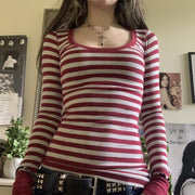 Women's Striped Crew Neck Long Sleeve Casual Top