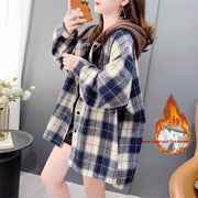 Women's Fleece-Lined Plaid Hooded Shacket