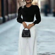 Chic French Puff-Sleeve Slim Knitted Top