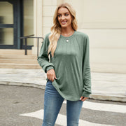 Women's Solid Long-Sleeve Fleece Crew Neck Loose Tee