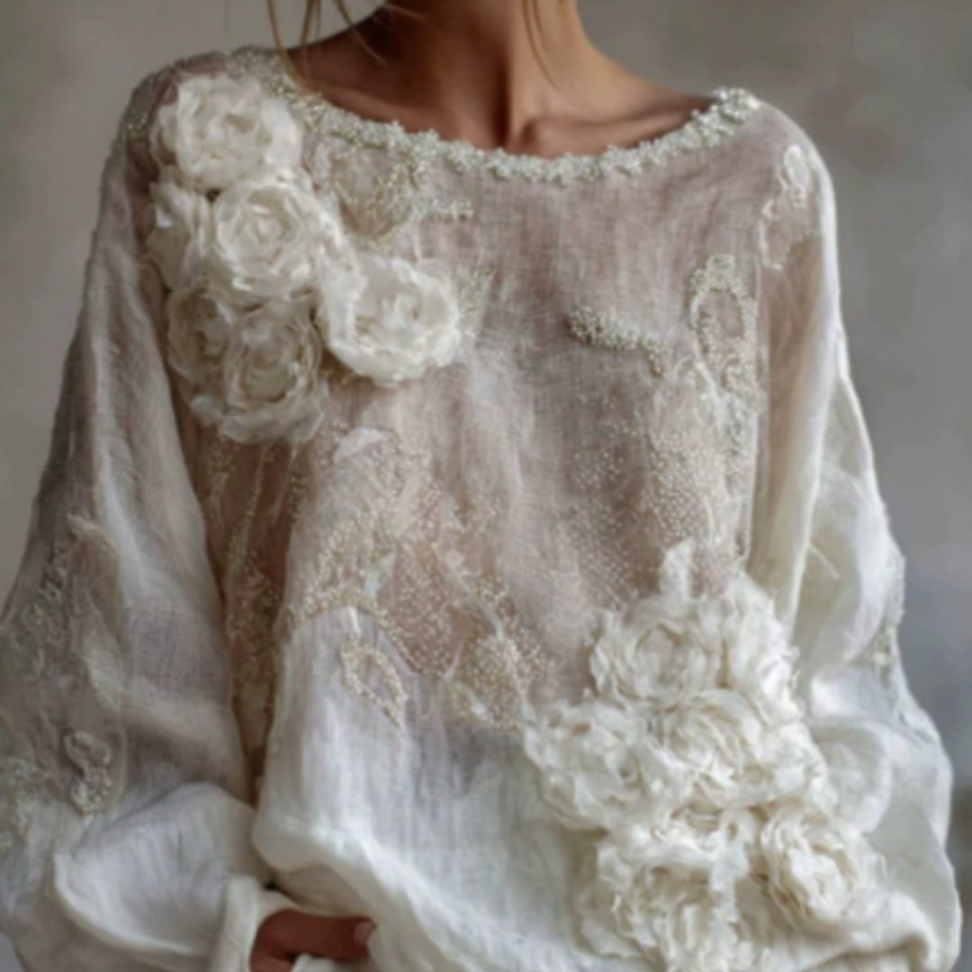 Chic 3D Print Puff Sleeve Long-Sleeve Top