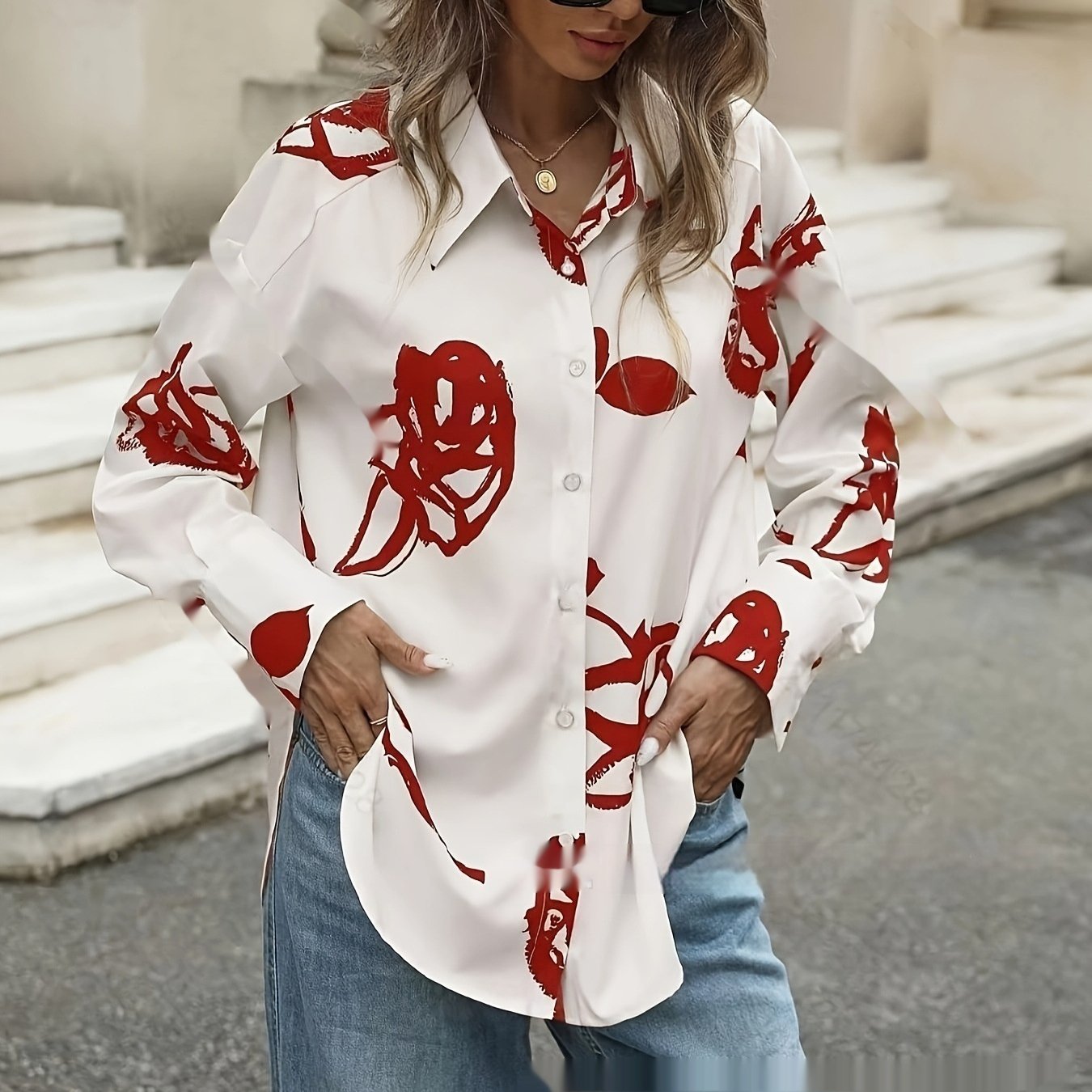Chic Floral Long Sleeve Relaxed Fit Women's Top