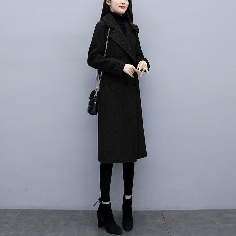 Korean Style Double-Breasted Mid-Length Wool Coat