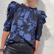 Floral Print V-Neck Batwing Sleeve Loose Blouse