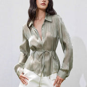 Elegant Lace-Up Long-Sleeve Professional Women's Top