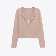 Elegant Lace-Trimmed Faux Two-Piece Long-Sleeve Top