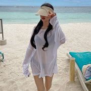 Chic Women's Beach Vacation Long-Sleeve Swim Cover-Up Shirt